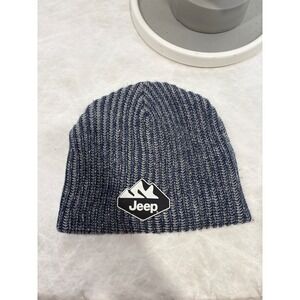 Jeep Blue Grey Marl Ribbed Knit Beanie Hat Mountain Logo Licensed Product